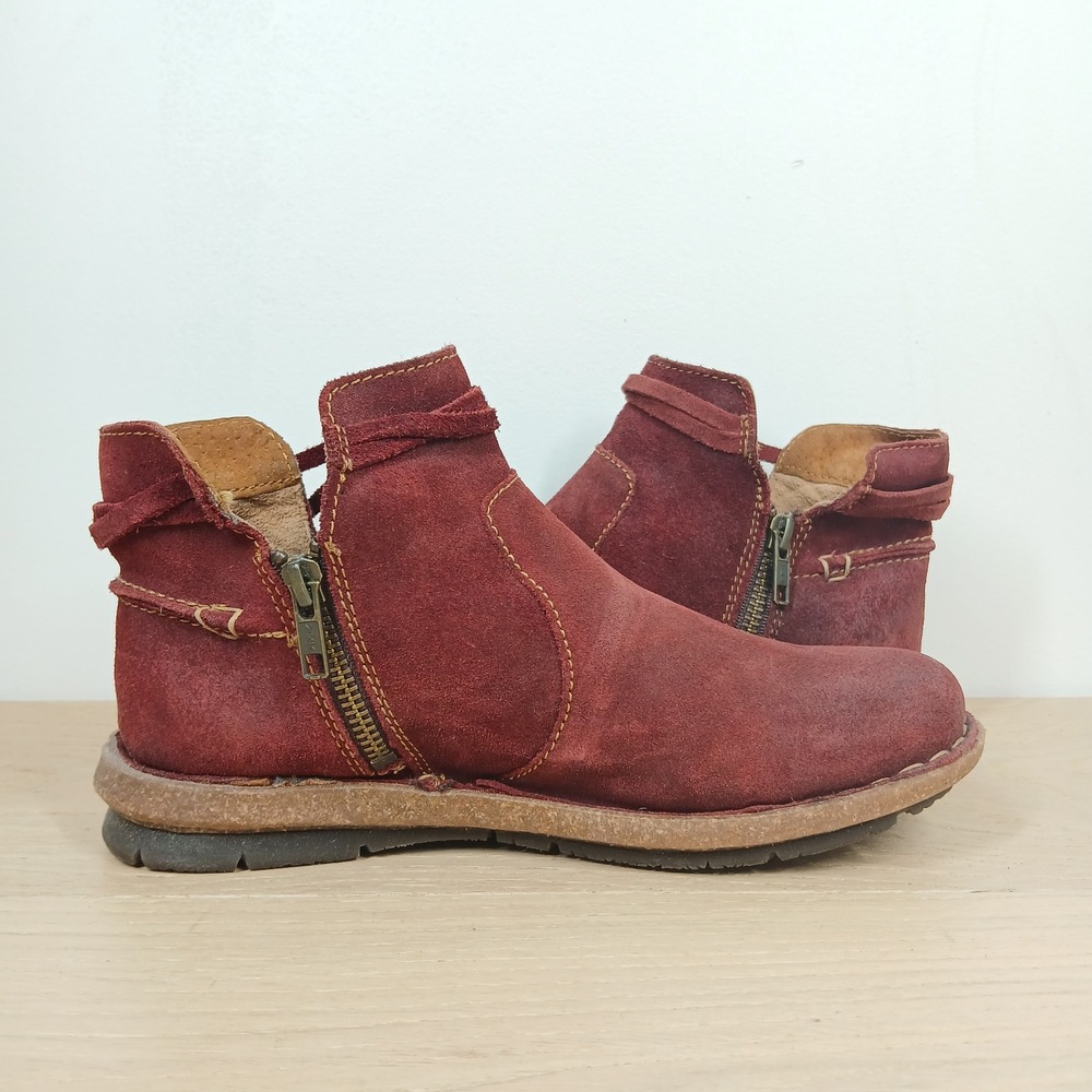 Born Ankle Boots Women 7 Burgundy Suede Leather Lace Up Boho Western Artisan - Picture 7 of 12